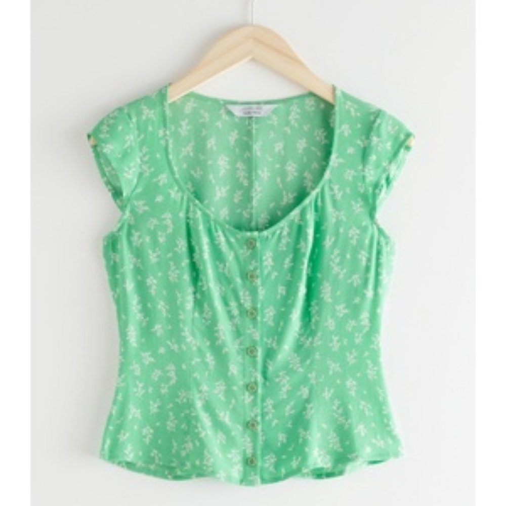 & Other Stories Green Crepe Floral Top- NWOT